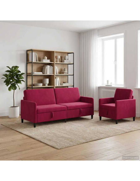 Set di Divani con Storage 2 pz Rosso Vino Poliestere
