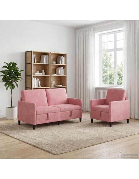 Set di Divani con Storage 2 pz Rosa Poliestere