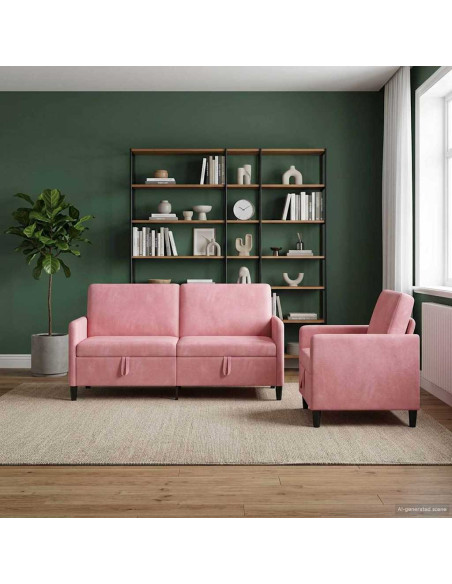 Set di Divani con Storage 2 pz Rosa Poliestere