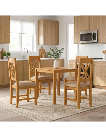 Set da pranzo 5 pz Beige Legno di Quercia Massello