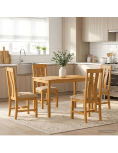Set da pranzo 5 pz Beige Legno di Quercia Massello