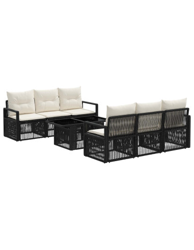 Set Divano da Giardino 7 pz Nero e Bianco Crema polyrattan