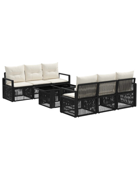 Set Divano da Giardino 7 pz Nero e Bianco Crema polyrattan