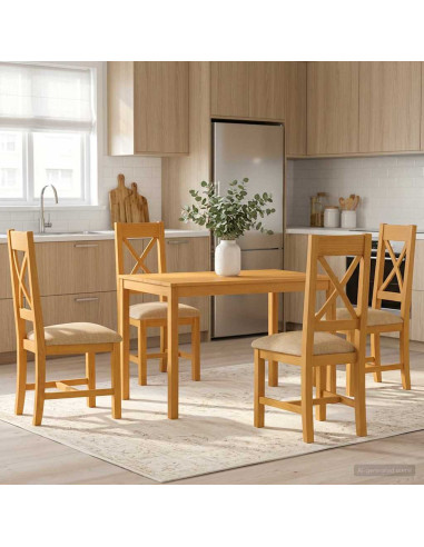 Set da pranzo 5 pz Beige Legno di Quercia Massello