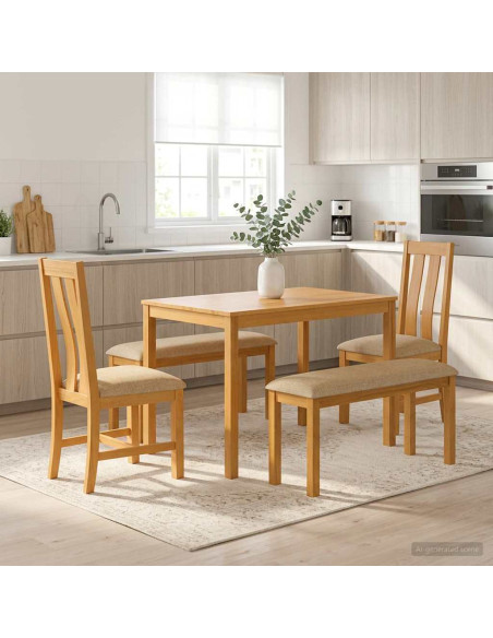 Set da pranzo 5 pz Beige Legno di Quercia Massello