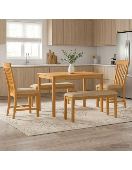 Set da pranzo 5 pz Beige Legno di Quercia Massello