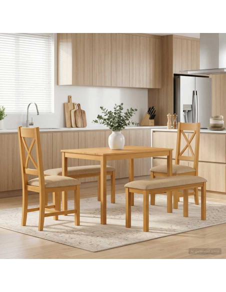 Set da pranzo 5 pz Beige Legno di Quercia Massello
