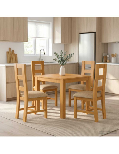 Set da pranzo 5 pz Beige Legno di Quercia Massello