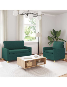 Set di divani 2 pz Verde Scuro Tessuto