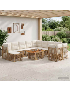 Set Divano da Giardino 12 pz Naturale e Bianco Crema polyrattan