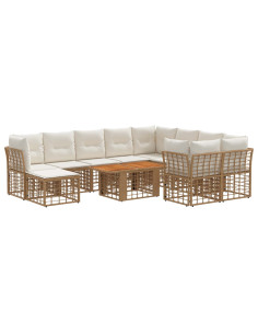 Set Divano da Giardino 11 pz Naturale e Bianco Crema polyrattan 2