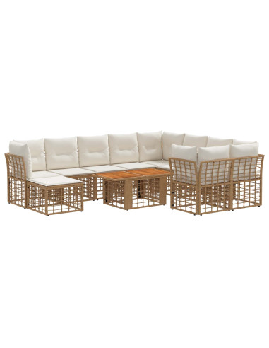 Set Divano da Giardino 11 pz Naturale e Bianco Crema polyrattan