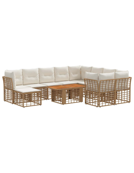 Set Divano da Giardino 11 pz Naturale e Bianco Crema polyrattan