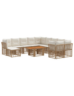 Set Divano da Giardino 12 pz Naturale e Bianco Crema polyrattan 2