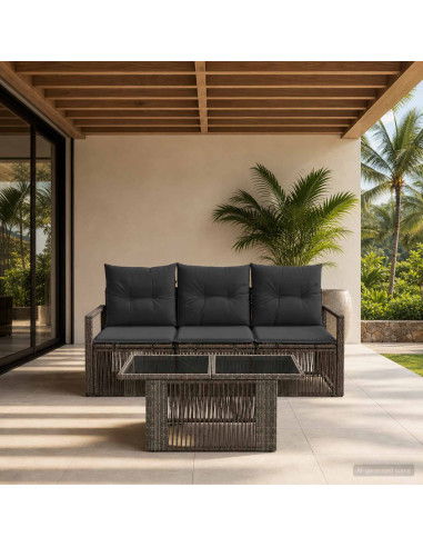 Set Divano da Giardino 4 pz Grigio e Grigio Scuro polyrattan