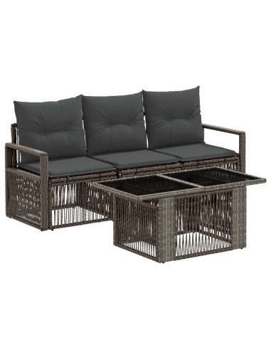 Set Divano da Giardino 4 pz Grigio e Grigio Scuro polyrattan