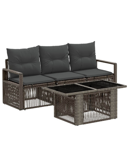 Set Divano da Giardino 4 pz Grigio e Grigio Scuro polyrattan