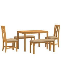 Set da pranzo 5 pz Beige Legno di Quercia Massello 2