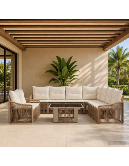 Set Divano da Giardino 10 pz Beige e Bianco Crema polyrattan
