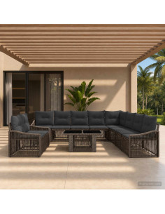 Set Divano da Giardino 11 pz Grigio e Grigio Scuro polyrattan
