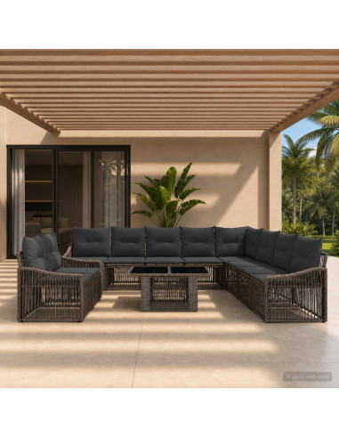 Set Divano da Giardino 11 pz Grigio e Grigio Scuro polyrattan