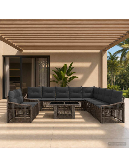 Set Divano da Giardino 11 pz Grigio e Grigio Scuro polyrattan