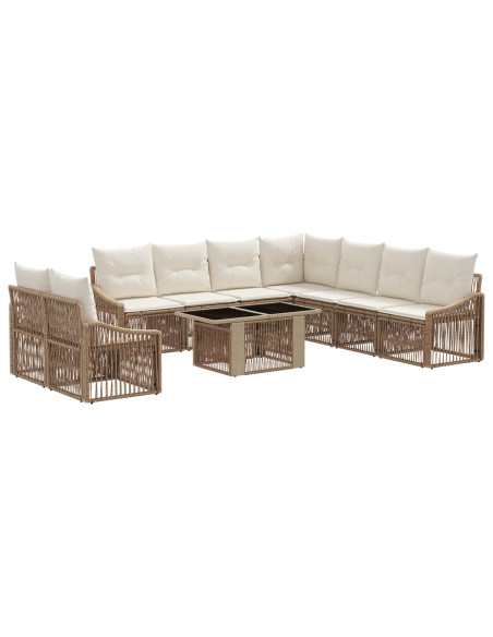Set Divano da Giardino 10 pz Beige e Bianco Crema polyrattan