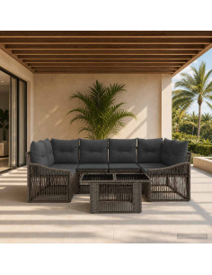 Set Divano da Giardino 7 pz Grigio e Grigio Scuro polyrattan