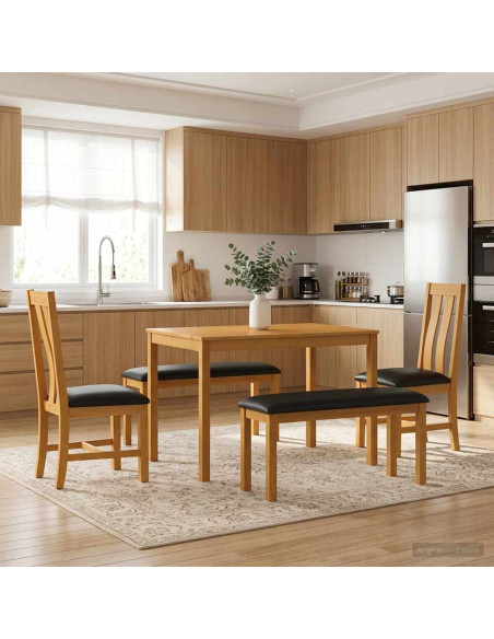 Set da pranzo 5 pz Nero Legno di Quercia Massello