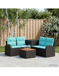 Set di divani 6 pz Nero e Blu Rattan sintetico e Acciaio