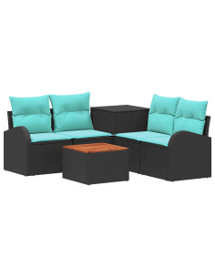 Set di divani 6 pz Nero e Blu Rattan sintetico e Acciaio 2