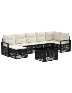 Set Divano da Giardino 8 pz Nero e Bianco Crema polyrattan 2