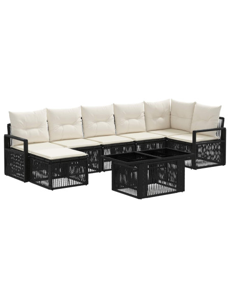 Set Divano da Giardino 8 pz Nero e Bianco Crema polyrattan