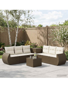 Set di divani 8 pz Marrone e Bianco Crema