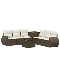Set di divani 8 pz Marrone e Bianco Crema 2