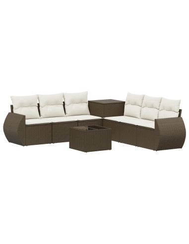 Set di divani 8 pz Marrone e Bianco Crema