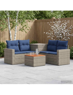 Set di divani 6 pz Grigio e Blu Navy Rattan sintetico e Acciaio