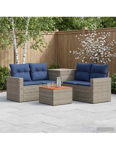 Set di divani 6 pz Grigio e Blu Navy Rattan sintetico e Acciaio