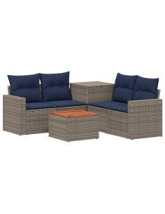 Set di divani 6 pz Grigio e Blu Navy Rattan sintetico e Acciaio 2