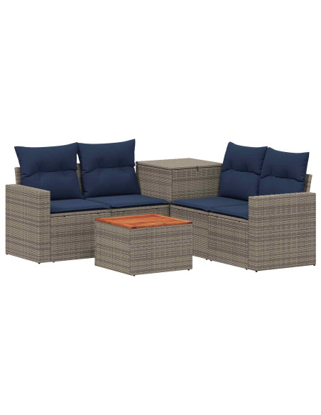 Set di divani 6 pz Grigio e Blu Navy Rattan sintetico e Acciaio