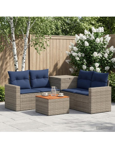 Set di divani 6 pz Grigio e Blu Navy Rattan sintetico e Acciaio