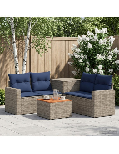 Set di divani 6 pz Grigio e Blu Navy Rattan sintetico e Acciaio