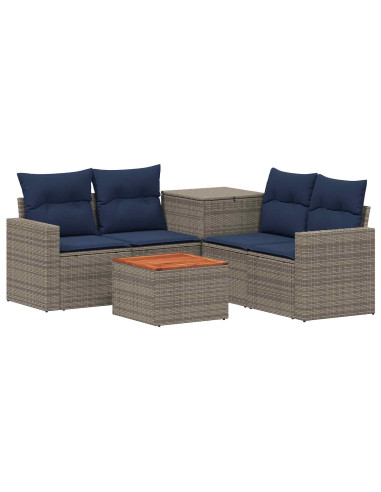 Set di divani 6 pz Grigio e Blu Navy Rattan sintetico e Acciaio