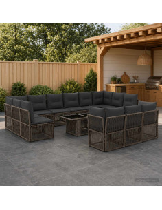 Set Divano da Giardino 14 pz Grigio polyrattan