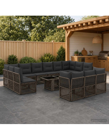 Set Divano da Giardino 14 pz Grigio polyrattan