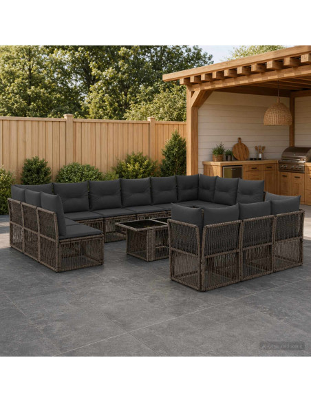 Set Divano da Giardino 14 pz Grigio polyrattan