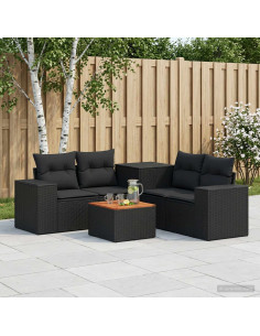 Set di divani 6 pz Nero Rattan sintetico e Acciaio