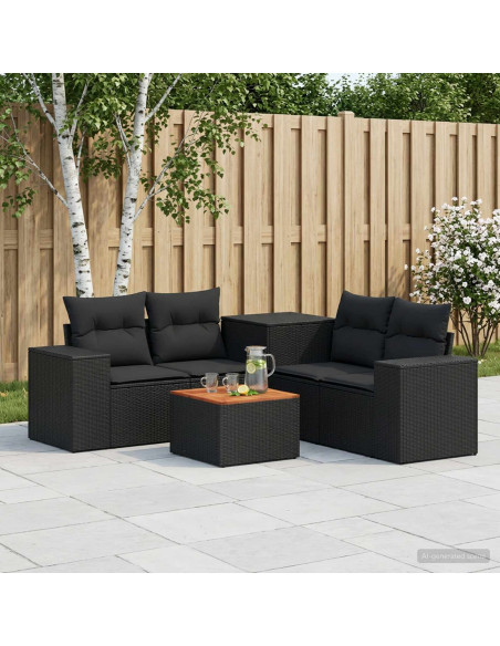 Set di divani 6 pz Nero Rattan sintetico e Acciaio
