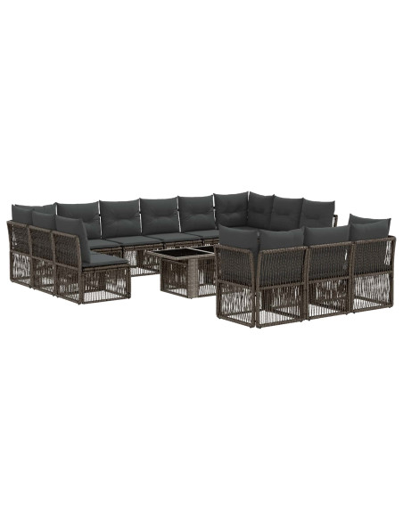 Set Divano da Giardino 14 pz Grigio polyrattan
