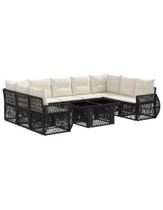 Set Divano da Giardino 10 pz Nero e Bianco Crema polyrattan 2